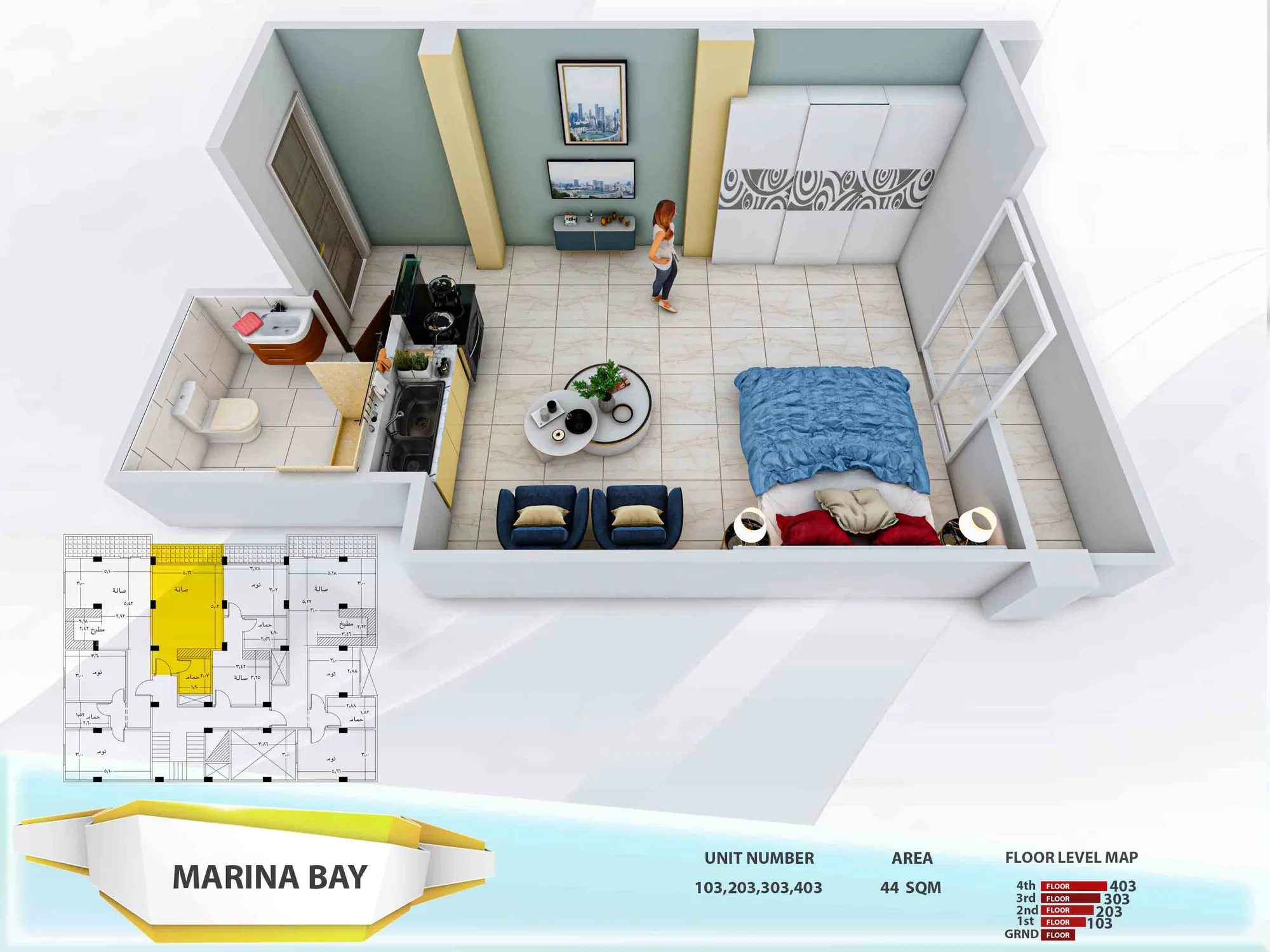 Floor Plan Studio 103 / 203 / 303 / 403